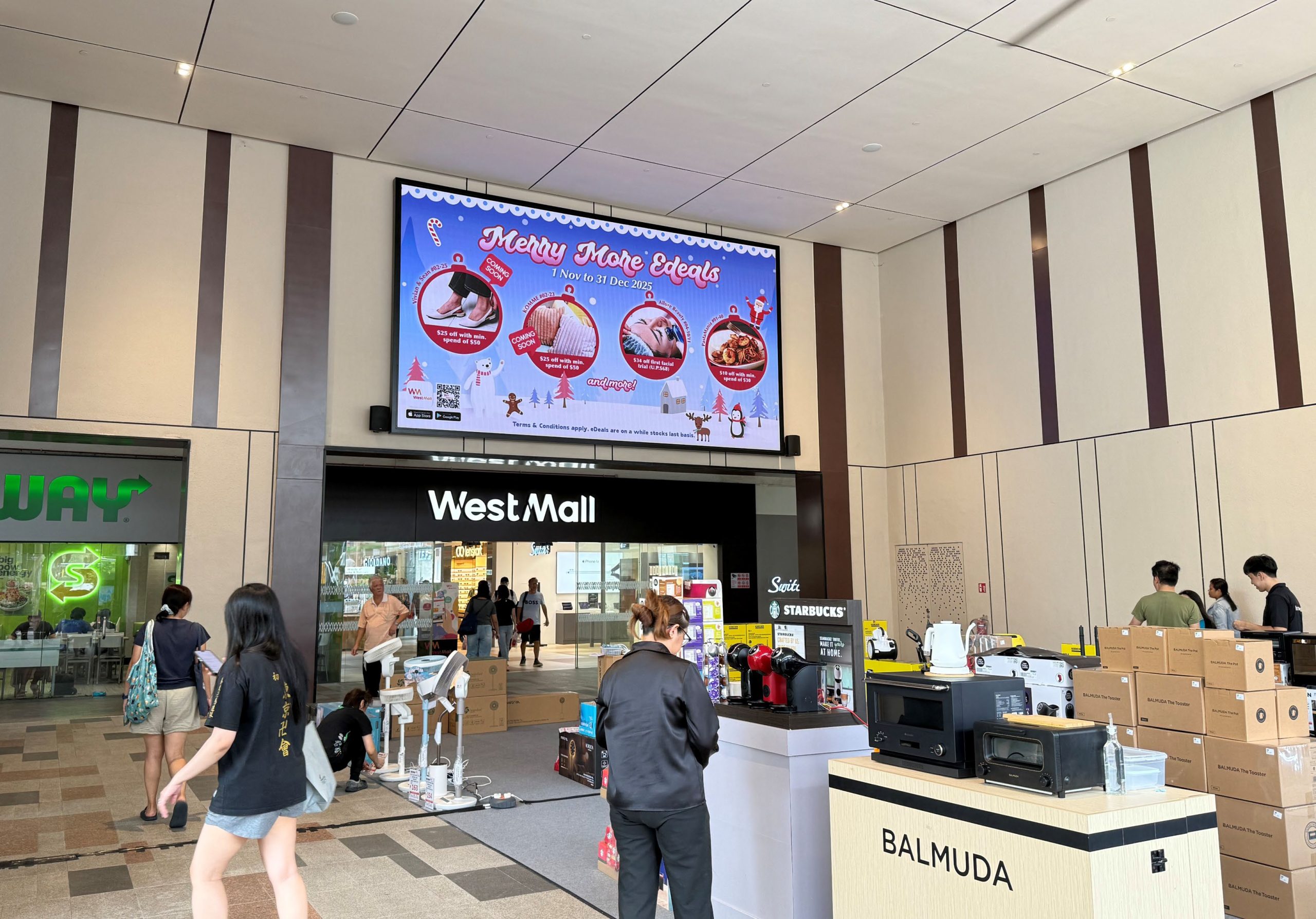 WM-01 Overhead digital screen above West Mall main entrance